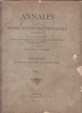 Annales du Musée d'Histoire Naturelle de Marseille. Publiées. sous la direction de. A.-F. Marion. Zoologie. Travaux du laboratoire de zoologie marine. ...