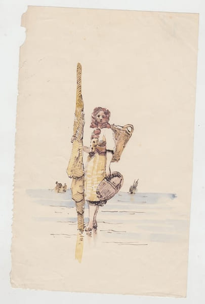 Aquarelle marine bord de mer. 