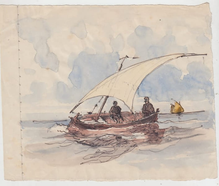 Aquarelle marine en mer. 