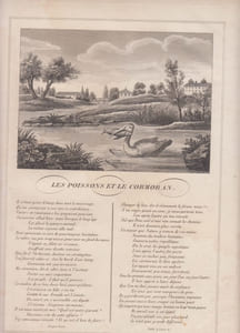 FABLE LES POISSONS ET LE CORMORAN - GRAVURE authentique-original print Edition Taille Douce