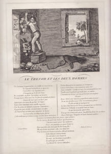 FABLE LE TRESOR ET LES DEUX HOMMES - GRAVURE authentique-original print Edition Taille Douce
