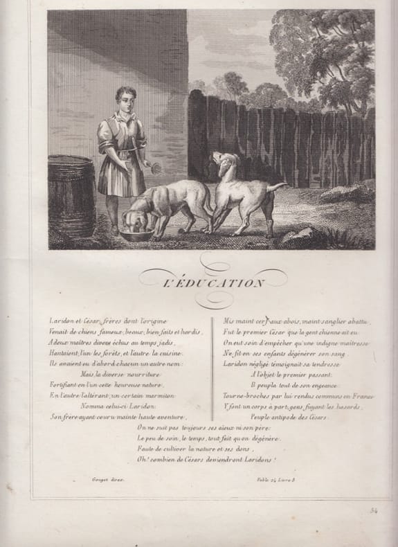 FABLE  L' EDUCATION - GRAVURE authentique-original print Edition Taille Douce. Jean De LA FONTAINE