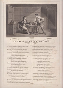 FABLE LE SAVATIER ET LE FINANCIER - GRAVURE authentique-original print Edition Taille Douce