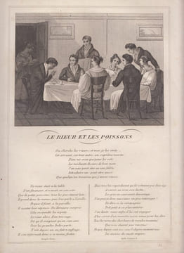 FABLE LE RIEUR ET LES POISSONS - GRAVURE authentique-original print Edition Taille Douce. Jean De LA FONTAINE