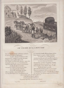 FABLE LE COCHE ET LA MOUCHE - GRAVURE authentique-original print Edition Taille Douce