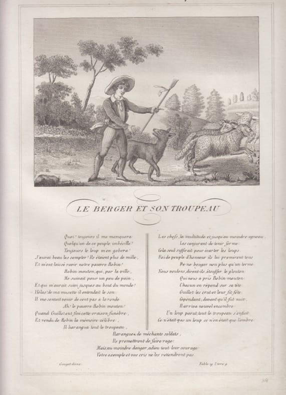 FABLE LE BERGER ET SON TROUPEAU - GRAVURE authentique-original print Edition Taille Douce. Jean De LA FONTAINE