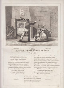 FABLE LE VILLAGEOIS ET LE SERPENT - GRAVURE authentique-original print Edition Taille Douce
