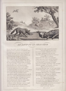 FABLE LE LOUP ET LE CHASSEUR - GRAVURE authentique-original print Edition Taille Douce