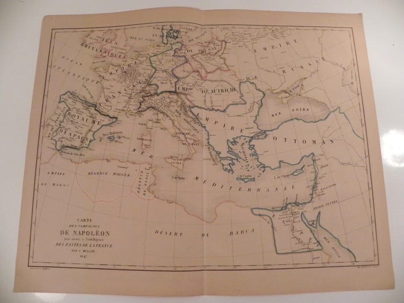 CARTE DES CAMPAGNES DE NAPOLEON grande carte ancienne 52x42cm 1847. C. MULLIE,