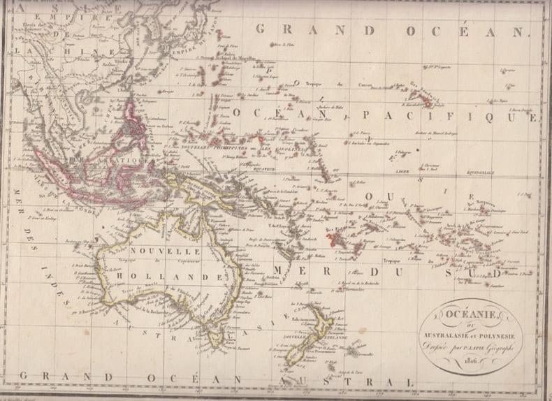 Oceanie ou Australasie et Polynesie  1816 - Carte g&eacute;ographique. Lapie, Pierre