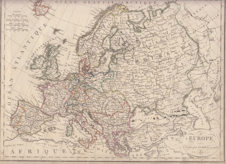Europe 1816 - Carte géographique. Lapie, Pierre