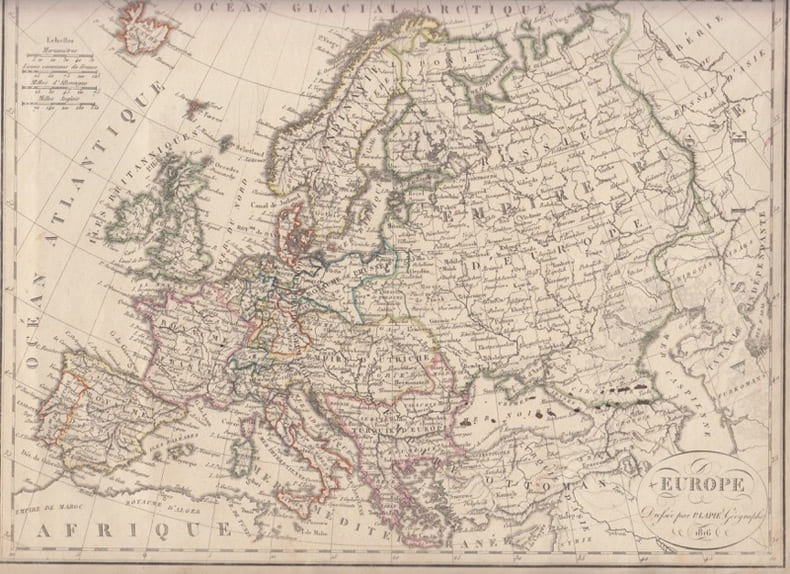 Europe 1816 - Carte g&eacute;ographique. Lapie, Pierre