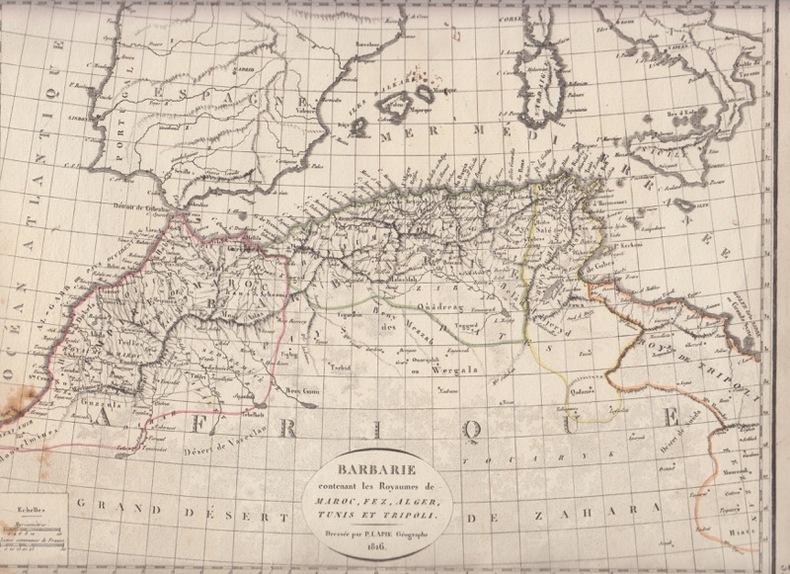 BARBARIE contenant les Royaumes de Maroc, Fez, Alger, Tunis et Tripoli  1816 - Carte géographique. Lapie, Pierre