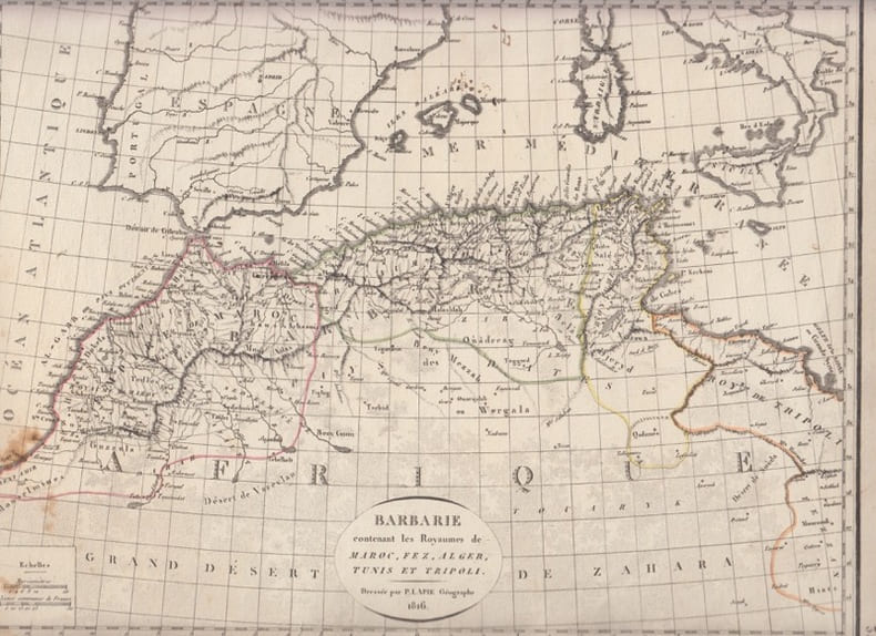 BARBARIE contenant les Royaumes de Maroc, Fez, Alger, Tunis et Tripoli  1816 - Carte g&eacute;ographique. Lapie, Pierre