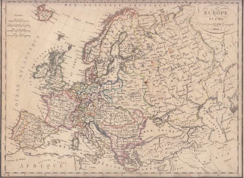 Europe 1789 - Carte géographique. Lapie, Pierre