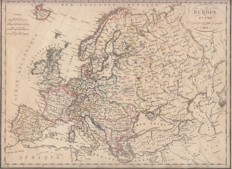 Europe 1789 - Carte g&eacute;ographique. Lapie, Pierre