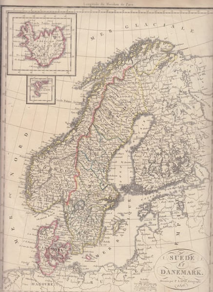 SUEDE et DANEMARK  - Carte g&eacute;ographique. Lapie, Pierre