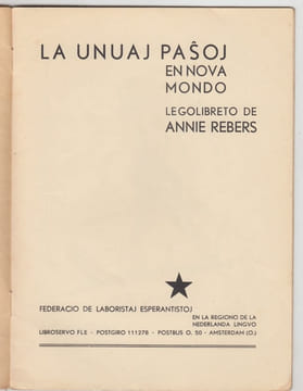 La unuaj paŝoj en nova mondo legolibreto de Annie Rebers,. Annie Rebers,