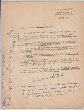 Lettre tapuscrite signée de et à Charles de Richter, par VAN DONGEN. Charles de Richter,VAN DONGEN