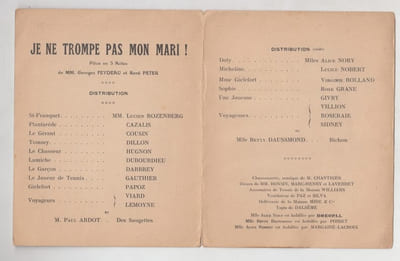 Je ne trompe pas mon mari: comédie en trois actes - Pièce de théâtre de Georges Feydeau- répétition générale théâtre de l'Athénée - distribution
