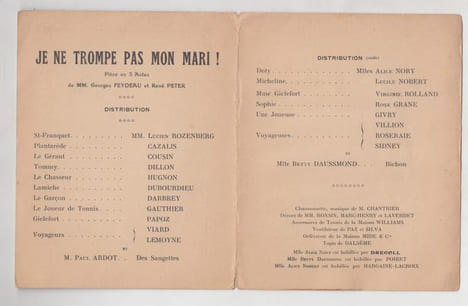 Je ne trompe pas mon mari: comédie en trois actes - Pièce de théâtre de Georges Feydeau- répétition générale théâtre de l'Athénée - distribution. ...