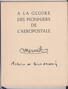 A la gloire des pionniers de l'Aeropostale : Antoine de Saint Exupéry, Jean Mermoz,PLAQUETTE ARTISTIQUE PHILATELIQUE. Philatelux,
