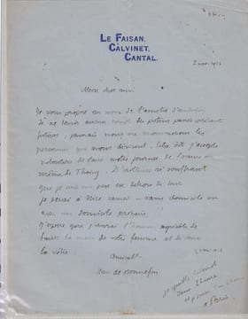 Belle Lettre autographe signée à Charles de Richter. Jean de BONNEFON - [Aurillac 1866 - Paris 1928] - Ecrivain et journaliste français