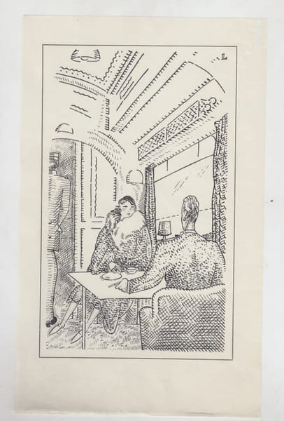 En train, gravure originale de Jean-&Eacute;mile LABOUREUR,lithographie &agrave; la plume. Jean-Emile LABOUREUR -