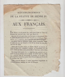 RETABLISSEMENT DE LA STATUE DE HENRI IV - AUX FRANCAIS - souscription