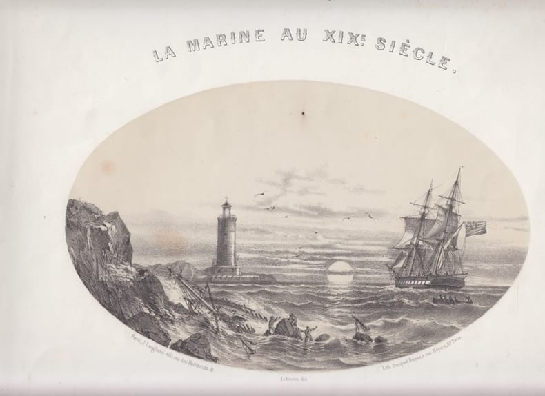 La Marine au XIXe si&egrave;cle par Lebreton.- page de titre seule,lithographie. LE BRETON, Louis.