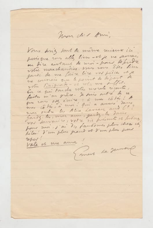 Lettre autographe signée à Charles de Richter,. Ernest La Jeunesse, [ Pseudonyme de Ernest Léon LAJEUNESSE-CAËN , Ecrivain , Caricaturiste 1874-1917 ] ...