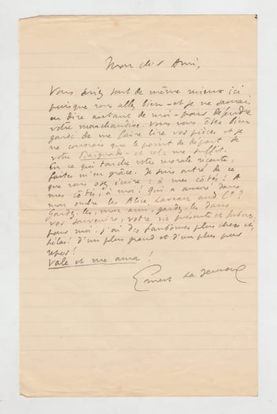 Lettre autographe sign&eacute;e &agrave; Charles de Richter,. Ernest La Jeunesse, [ Pseudonyme de Ernest L&eacute;on LAJEUNESSE-CA&Euml;N , Ecrivain , Caricaturiste 1874-1917 ] ...