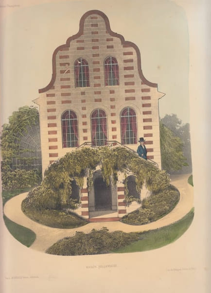 Maison hollandaise - Habitations champ&ecirc;tres N&deg;82.- Lithographie originale colori&eacute;e sur blanc. Petit, Victor