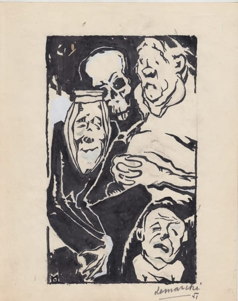 5 dessins originaux &agrave; l'encre de chine,  expressionnistes. M. Demarchi