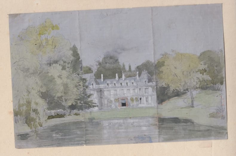 Vue du Chateau Massard ou Mussard - aquarelle. Anonyme
