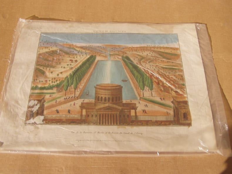 Vue d'optique - Vue de la Barri&eacute;re St.Martin et du bassin du canal de l'Ourcq &agrave; la Villette pr&egrave;s Paris. Vue d'optique -