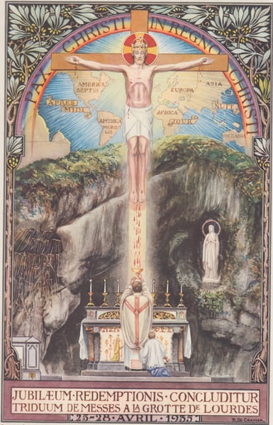 AFFICHE GROTTE DE LOURDES 25-28 avril 1935 Jubilaem. CRAMER