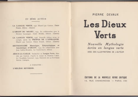 Les Dieux Verts. Nouvelle mythologie écrite en langue verte [ Edition originale - Livre dédicacé par l'auteur ]. DEVAUX, Pierre