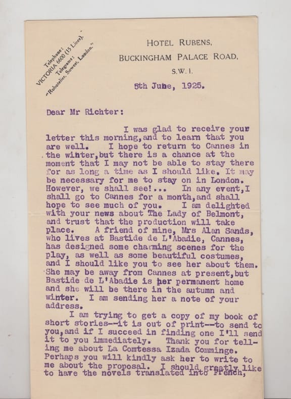tapuscrit letter to Charles de Richter (1887-1975).. St. John Greer Ervine - Ervine, St. John G.- (St. John Greer).