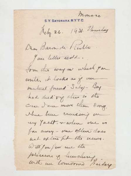 Lettre autographe sign&eacute;e &agrave; Charles de Richter,. Anderson, Isabel