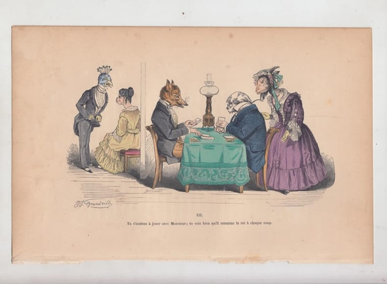 LES METAMORPHOSES DU JOUR : GRAVURE ANCIENNE COULEURS CARICATURE - "Tu t'ent&ecirc;tes &agrave; jouer avec Monsieur, tu vois bien qu'il retourne le roi &agrave; chaque ...