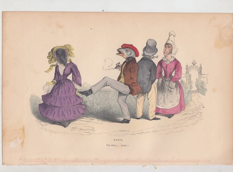 LES METAMORPHOSES DU JOUR : GRAVURE ANCIENNE COULEURS CARICATURE - "Vas donc . taupe.". GRANDVILLE (Jean-Ignace-Isidore G&eacute;rard, dit).