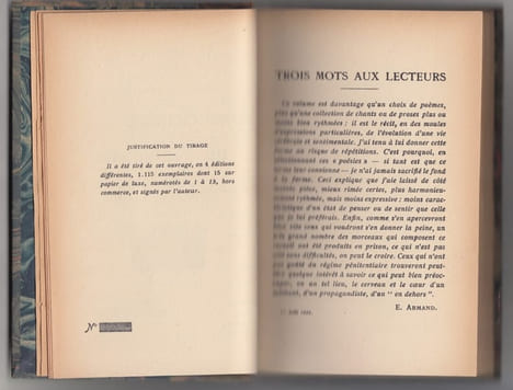 Ainsi chantait un "en dehors" - Poésies et proses rythmées illustrées de 2 photos de l'auteur, d'un bois-portrait de L. Moreau, d'un fac-similé ...