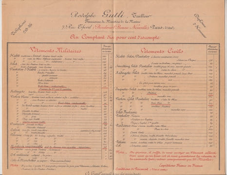Maurice Nicolas 82, rue des Petits champs-  tarif passementeries,broderies,armes blanches. Maurice Nicolas 