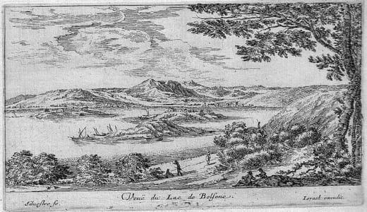 Veuë du Lac de Bolsene (Dans les états du Pape.)- Eau-forte originale; tirage d'époque.