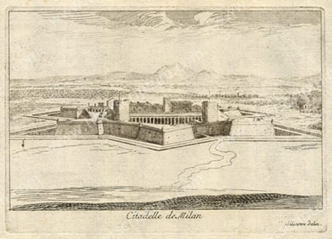 Citadelle de Milan.- Eau-forte originale; tirage d'époque.. SILVESTRE Israel