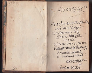 DICTIONNAIRE BOTANIQUE ET PHARMACEUTIQUE, contenant les principales propriétéz des Minéraux, des Végétaux et des Animaux d'usage, avec les préparations de pharmacie internes et externes les plus usités en médecine et en chirurgie.- Exemplaire de Léo LARGUIER (1924) - (La Grand-Combe 1878 - 1950) - Ecrivain français- ENVOI autographe de Léo LARGUIER à son médecin, daté fevrier 1950, en cadeau.