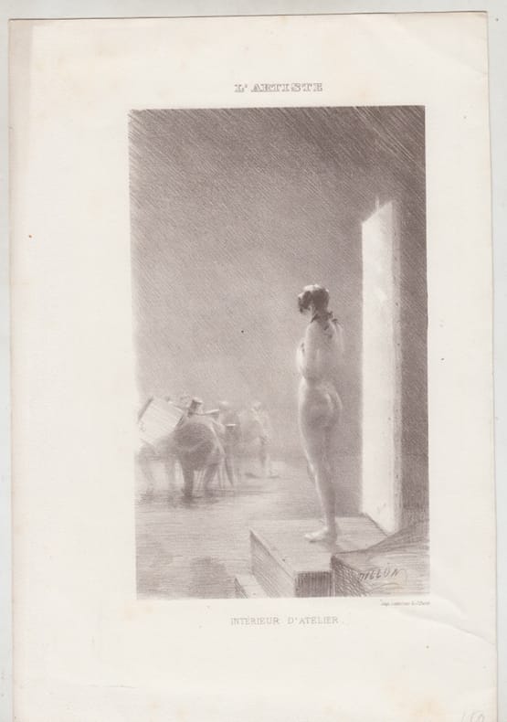 Intérieur d'atelier. Lithographie. belle épreuve sur vélin mince.. Henri-Patrice DILLON (1850-1909)