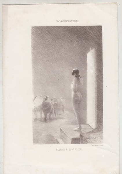 Int&eacute;rieur d'atelier. Lithographie. belle &eacute;preuve sur v&eacute;lin mince.. Henri-Patrice DILLON (1850-1909)