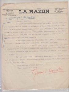 Lettre tapuscrite signée à Charles de Richter à l'entete de LA RAZON